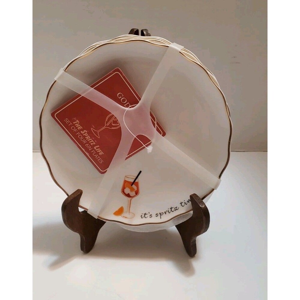 Godinger It’s Spritz Time 6" Plates Set Of Four Appetizer Cocktail Dessert New